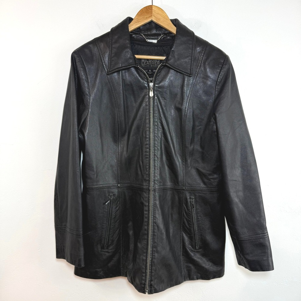 Wilsons Leather Black Jacket Pelle Studio Thinsulate Moto‎ Goth Grunge Coat XL